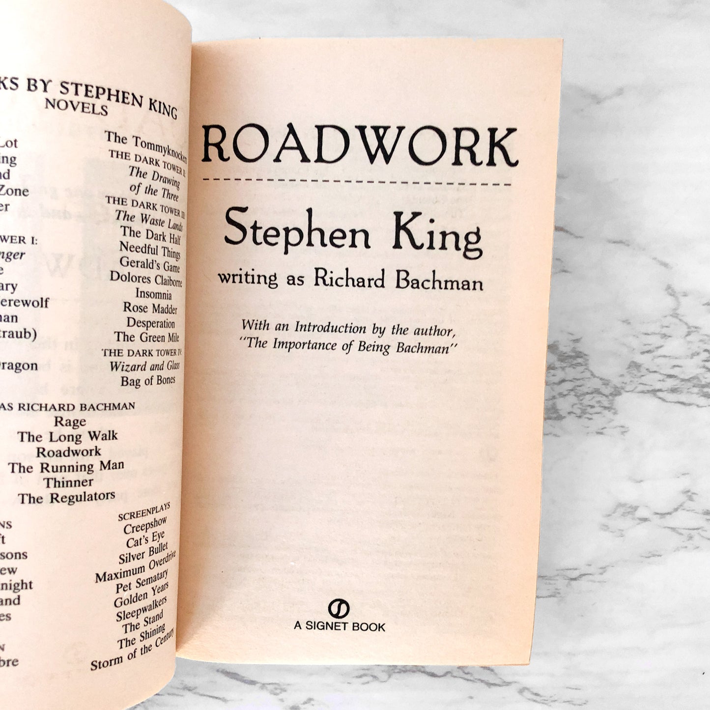 Roadwork by Stephen King "writing as Richard Bachman" [1999 PAPERBACK]