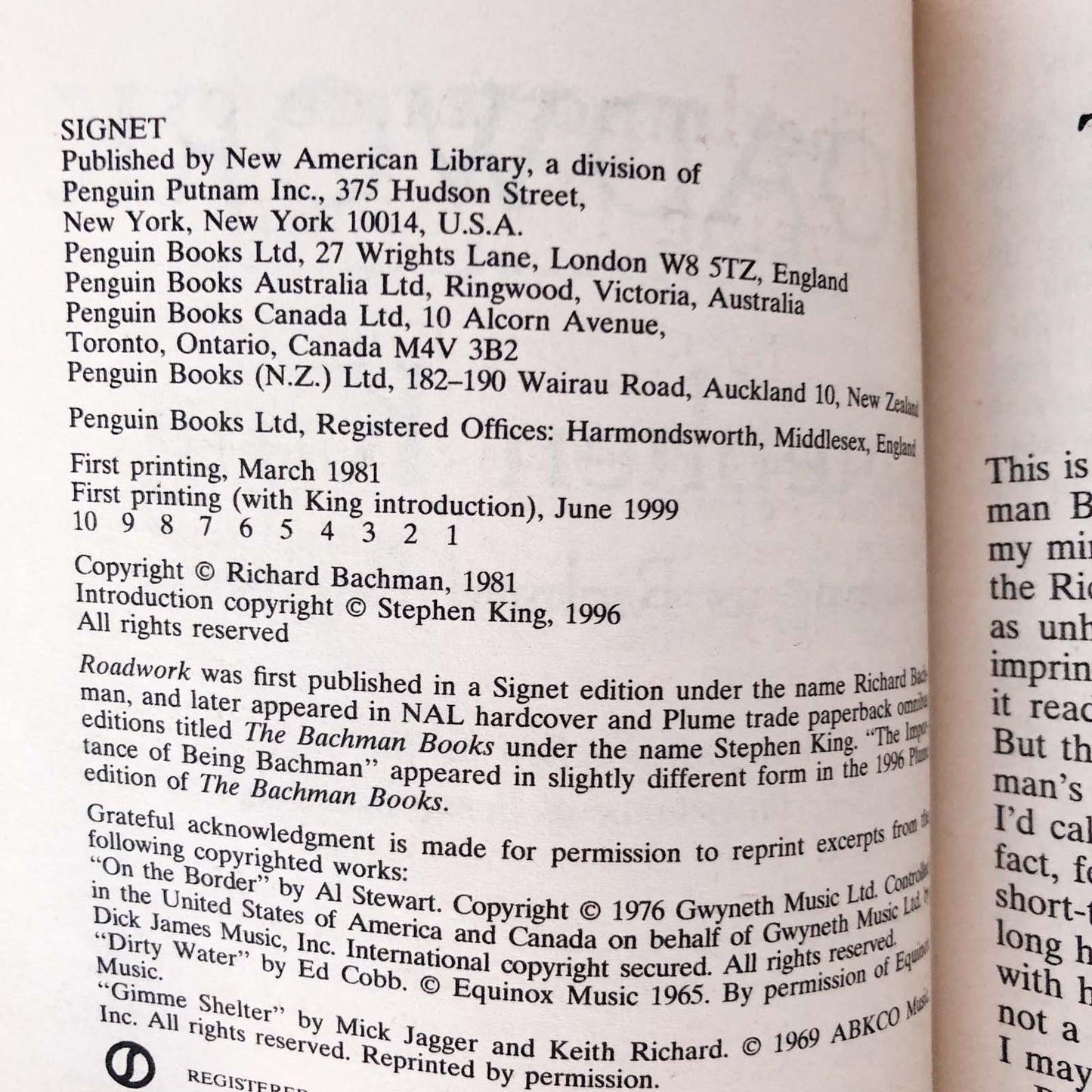Roadwork by Stephen King "writing as Richard Bachman" [1999 PAPERBACK]