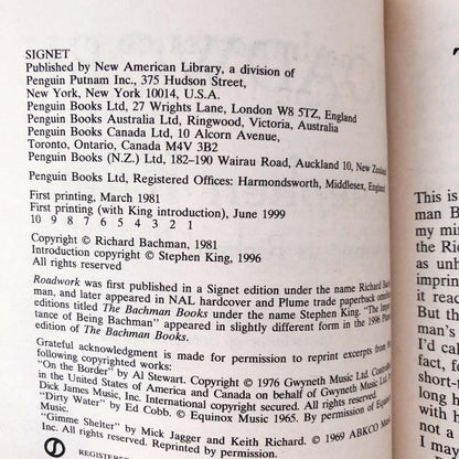 Roadwork by Stephen King "writing as Richard Bachman" [1999 PAPERBACK]