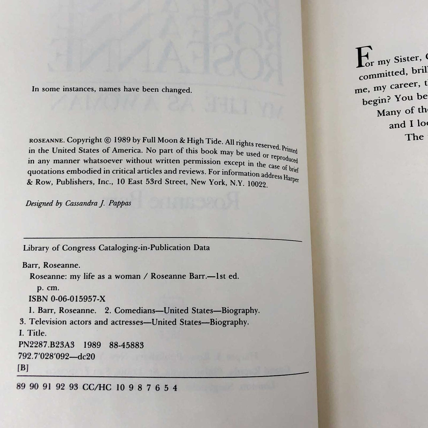 My Life as a Woman by Roseanne Barr [FIRST EDITION] 1989