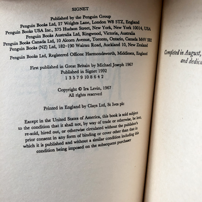 Rosemary's Baby by Ira Levin [1992 UK PAPERBACK] - Bookshop Apocalypse