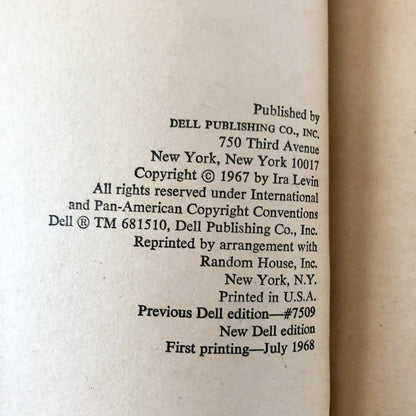 Rosemary's Baby by Ira Levin [FIRST PAPERBACK PRINTING / 1968]