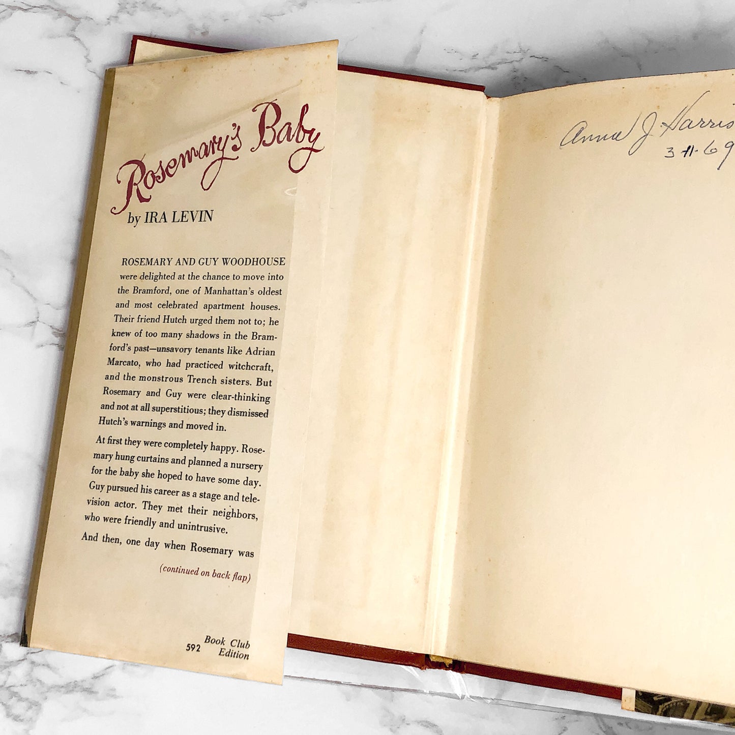 Rosemary's Baby by Ira Levin [FIRST BOOK CLUB PRINTING] 1967