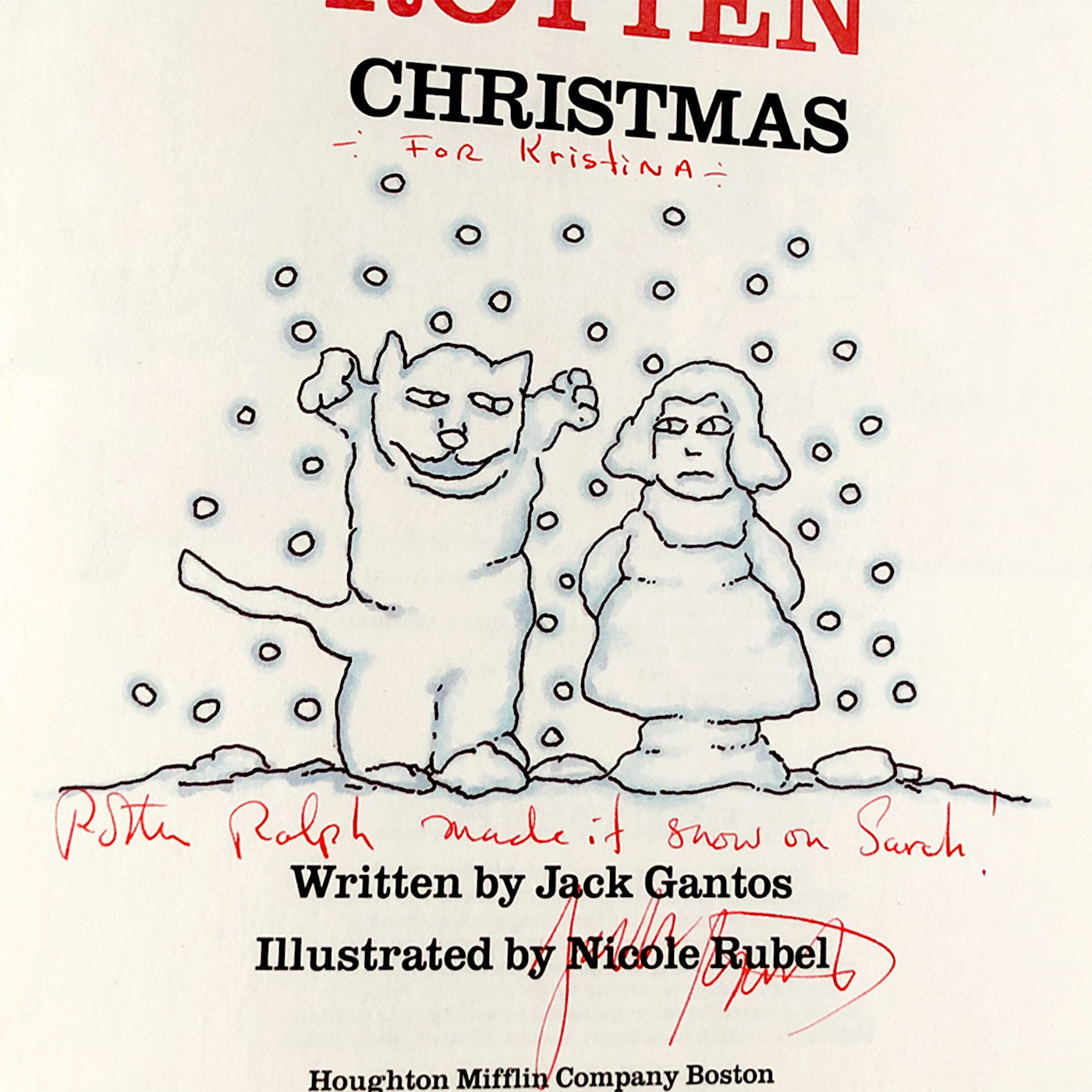 Rotten Ralph's Rotten Christmas by Jack Gantos SIGNED! [FIRST EDITION / 1984]