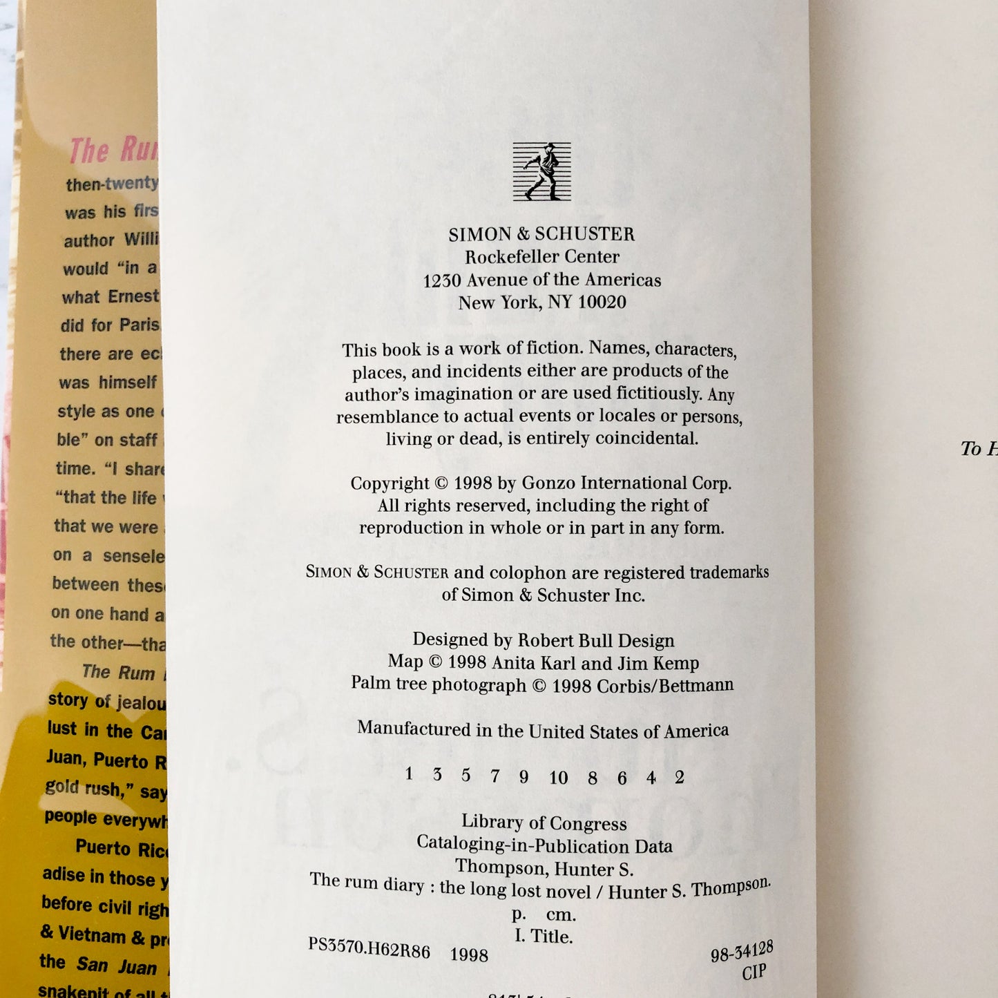 The Rum Diary by Hunter S. Thompson [FIRST EDITION / FIRST PRINTING] 1998