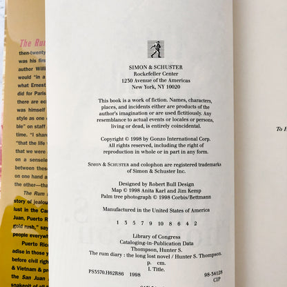 The Rum Diary by Hunter S. Thompson [FIRST EDITION / FIRST PRINTING] 1998