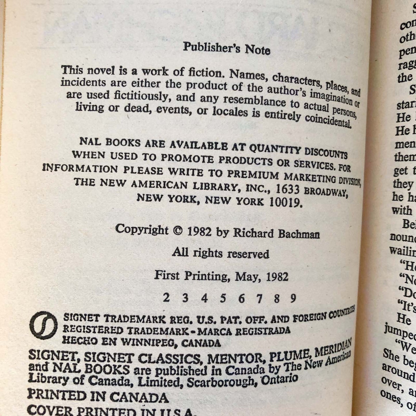 The Running Man by Richard Bachman aka Stephen King [FIRST EDITION] 1982