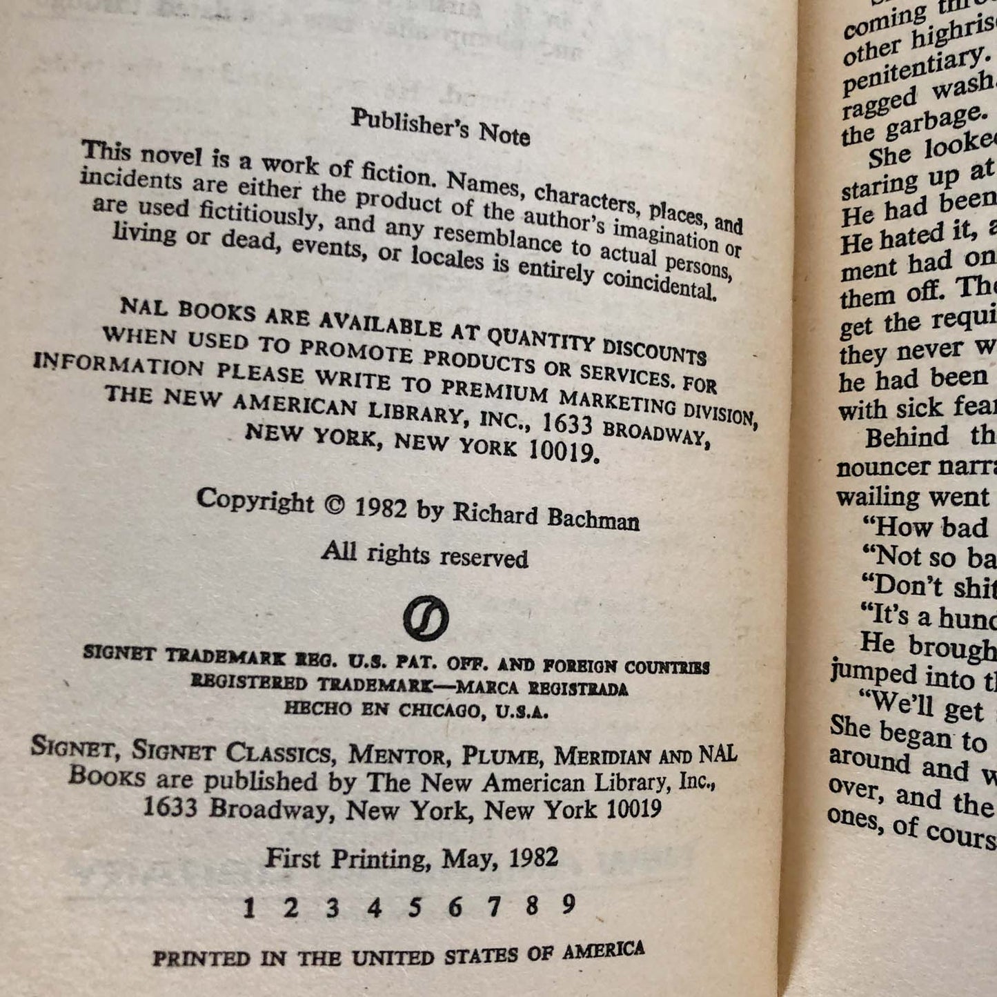 The Running Man by Richard Bachman aka Stephen King [FIRST EDITION / FIRST PRINTING] 1982