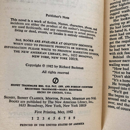 The Running Man by Richard Bachman aka Stephen King [FIRST EDITION / FIRST PRINTING] 1982