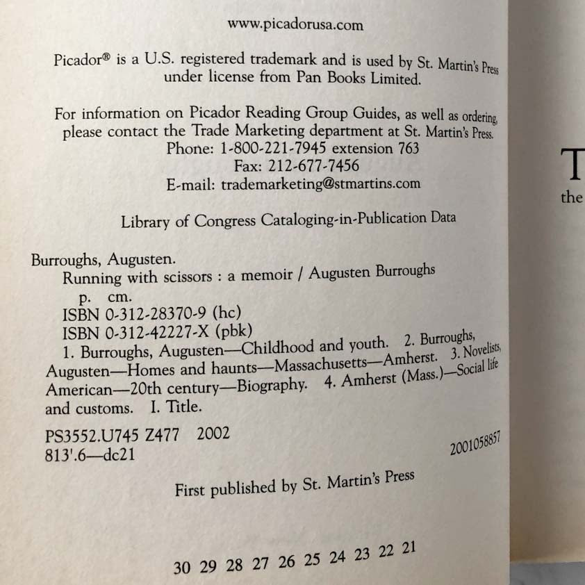 Running With Scissors by Augusten Burroughs [FIRST PAPERBACK EDITION] 2002