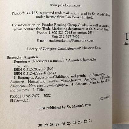 Running With Scissors by Augusten Burroughs [FIRST PAPERBACK EDITION] 2002