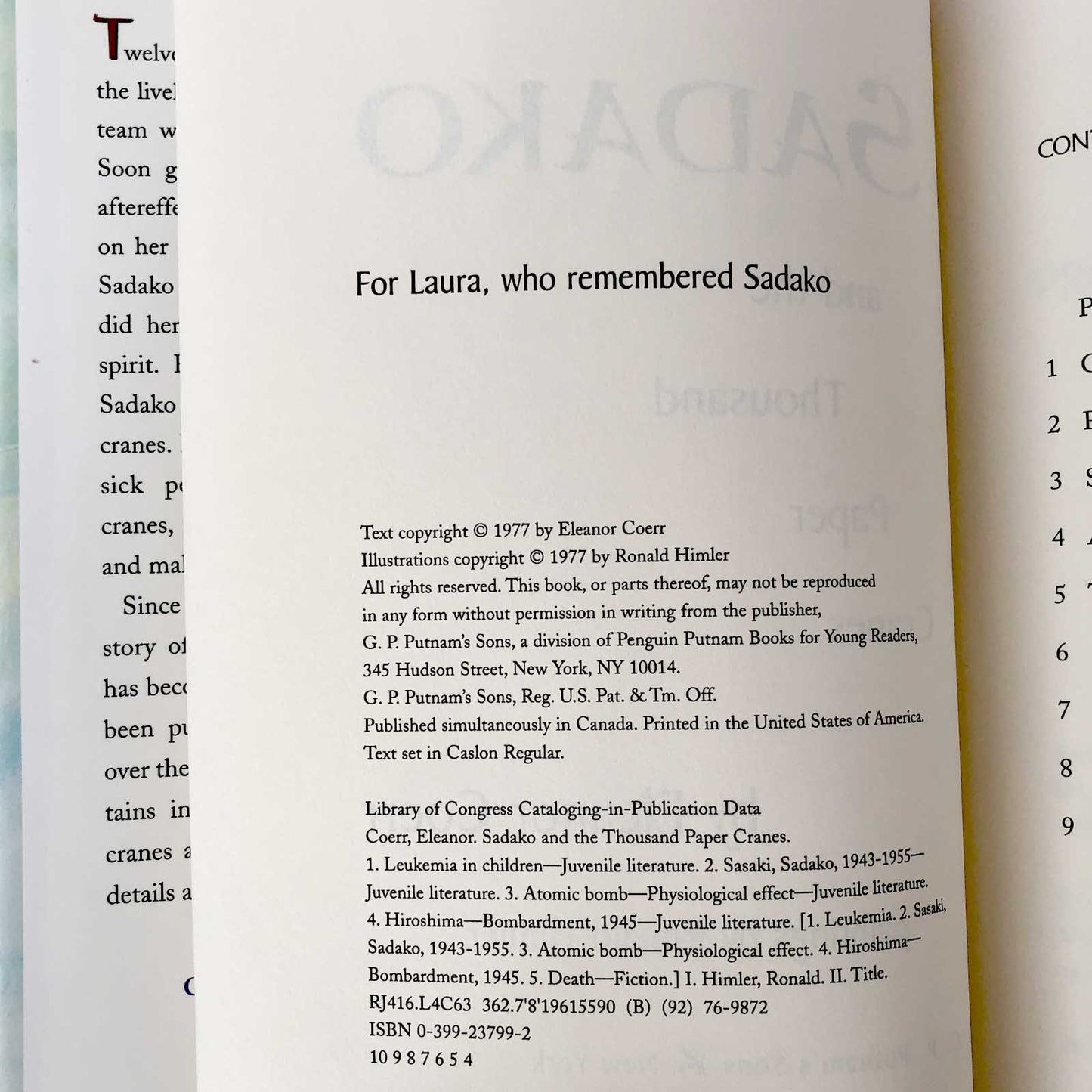 Sadako and the Thousand Paper Cranes by Eleanor Coerr [2nd EDITION HARDCOVER] 1977 • G.P. Putnam's Sons