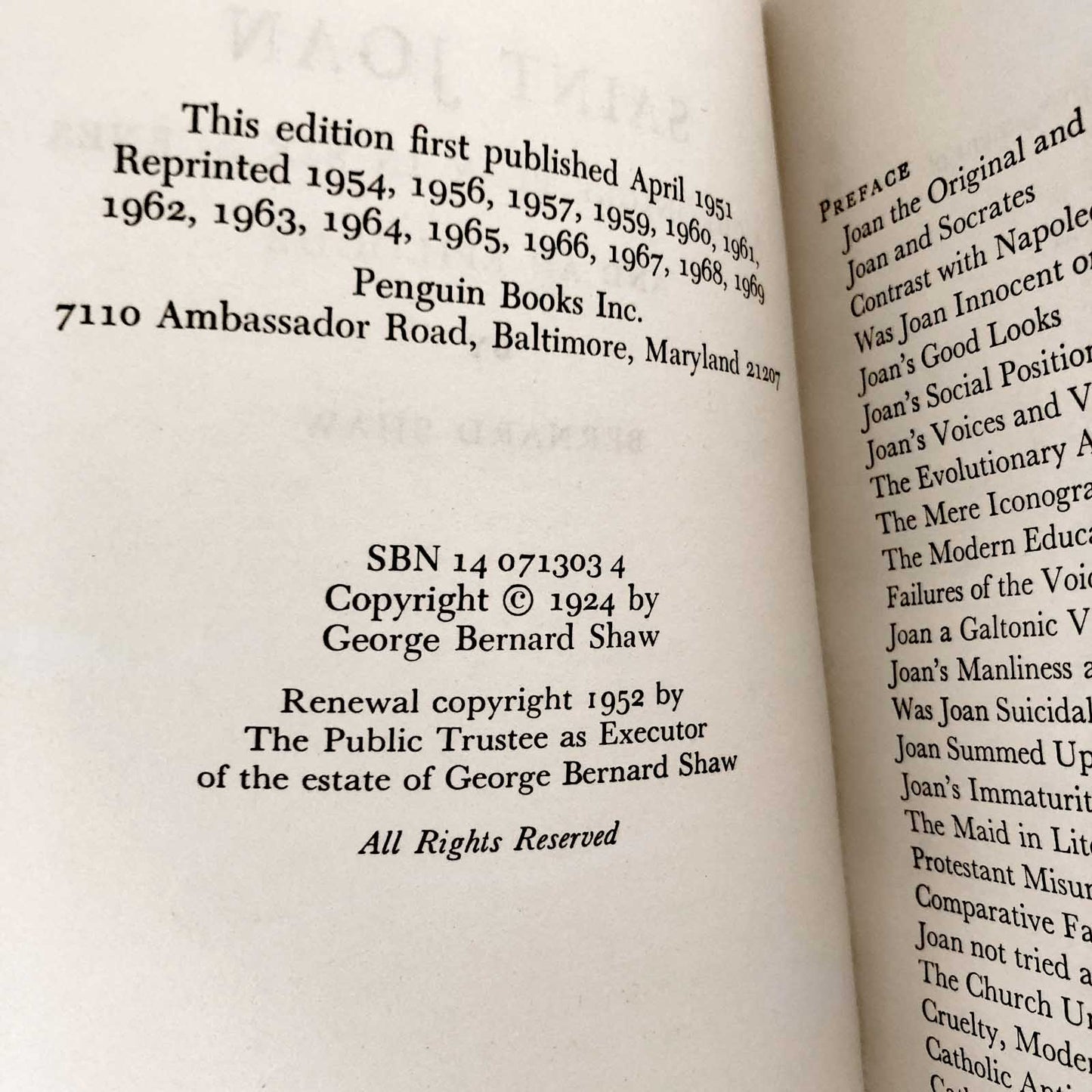 Saint Joan by Bernard Shaw [1969 PAPERBACK]