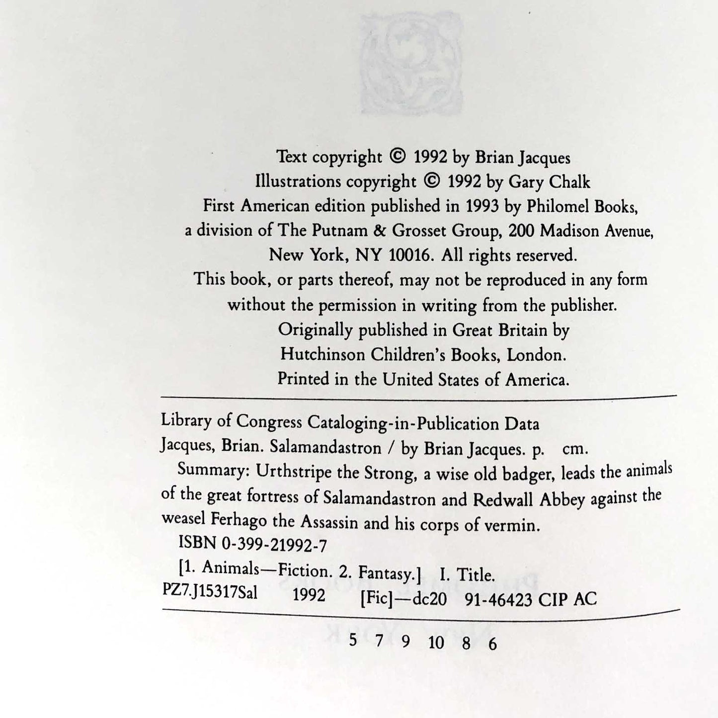 Salamandastron by Brian Jacques SIGNED! [FIRST EDITION] 1993 ❧ Redwall #5