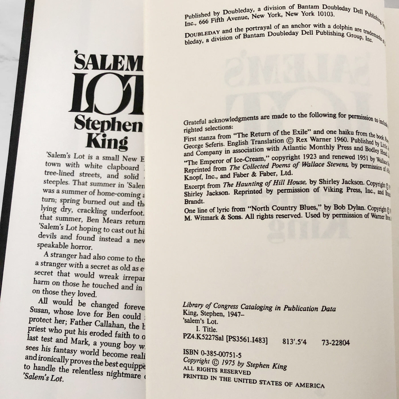 Salem's Lot by Stephen King [FIRST BOOK CLUB EDITION / 1975]