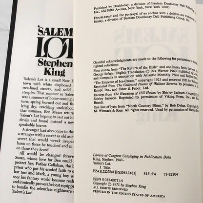 Salem's Lot by Stephen King [FIRST BOOK CLUB EDITION / 1975]
