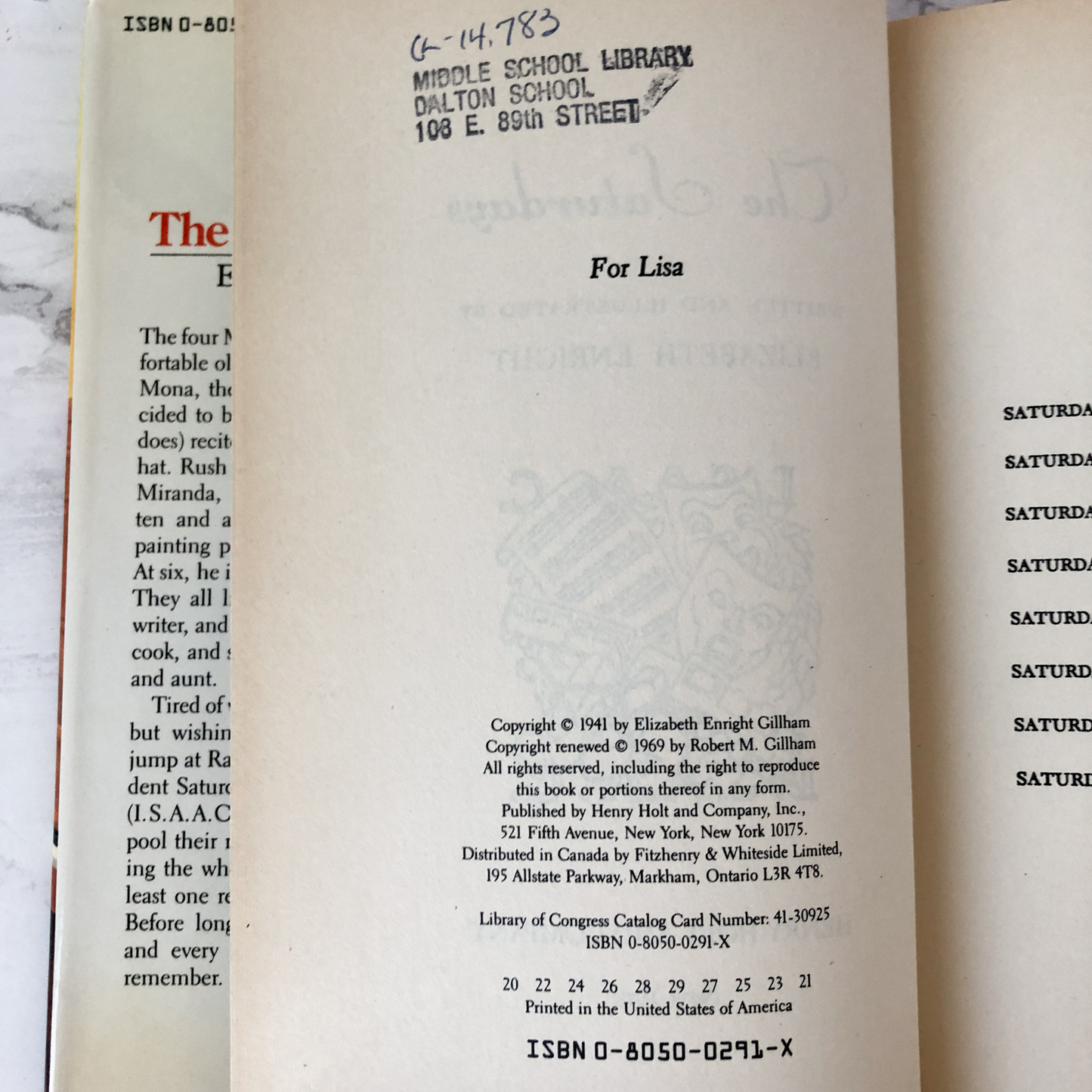 The Saturdays by Elizabeth Enright [SECOND EDITION] - Bookshop Apocalypse