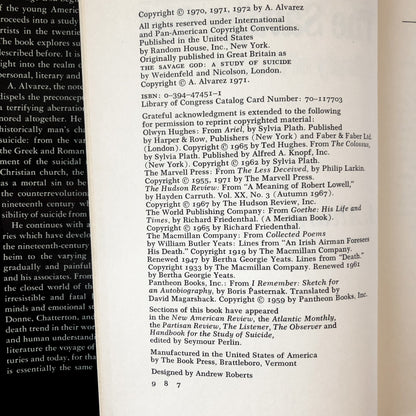 The Savage God: A Study of Suicide by A. Alvarez [FIRST EDITION] - Bookshop Apocalypse