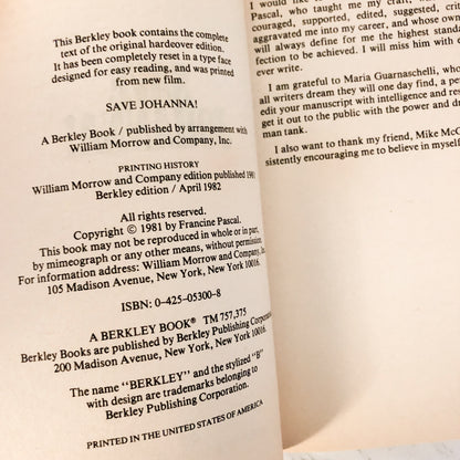 Save Johanna! by Francine Pascal [1982 PAPERBACK] - Bookshop Apocalypse