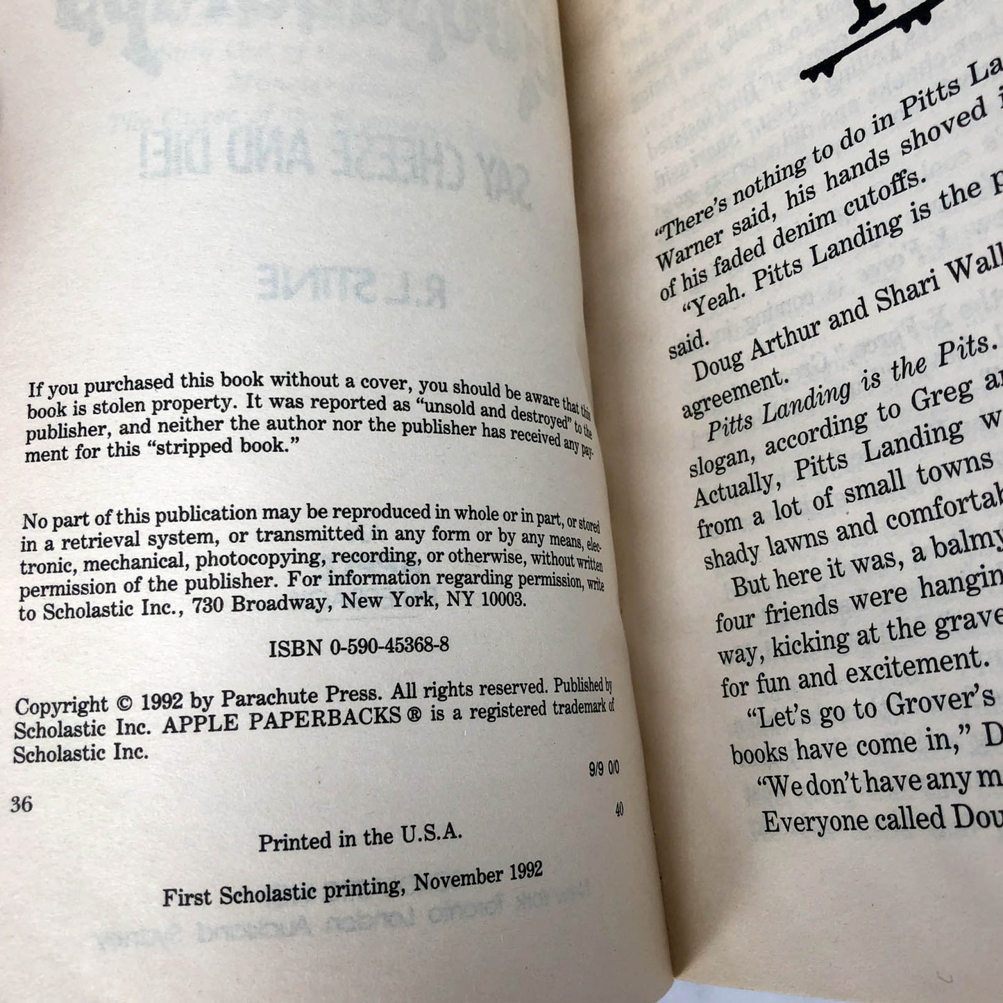 Say Cheese and Die! by R.L. Stine [1992 FIRST EDITION] Goosebumps #4