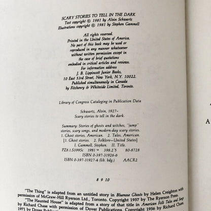 Scary Stories To Tell in the Dark by Alvin Schwarz [RARE TRUE FIRST EDITION] 1981 J.B. Lippincott / Hardcover