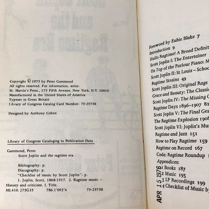 Scott Joplin and The Ragtime Era by Peter Gammond [FIRST EDITION] 1975