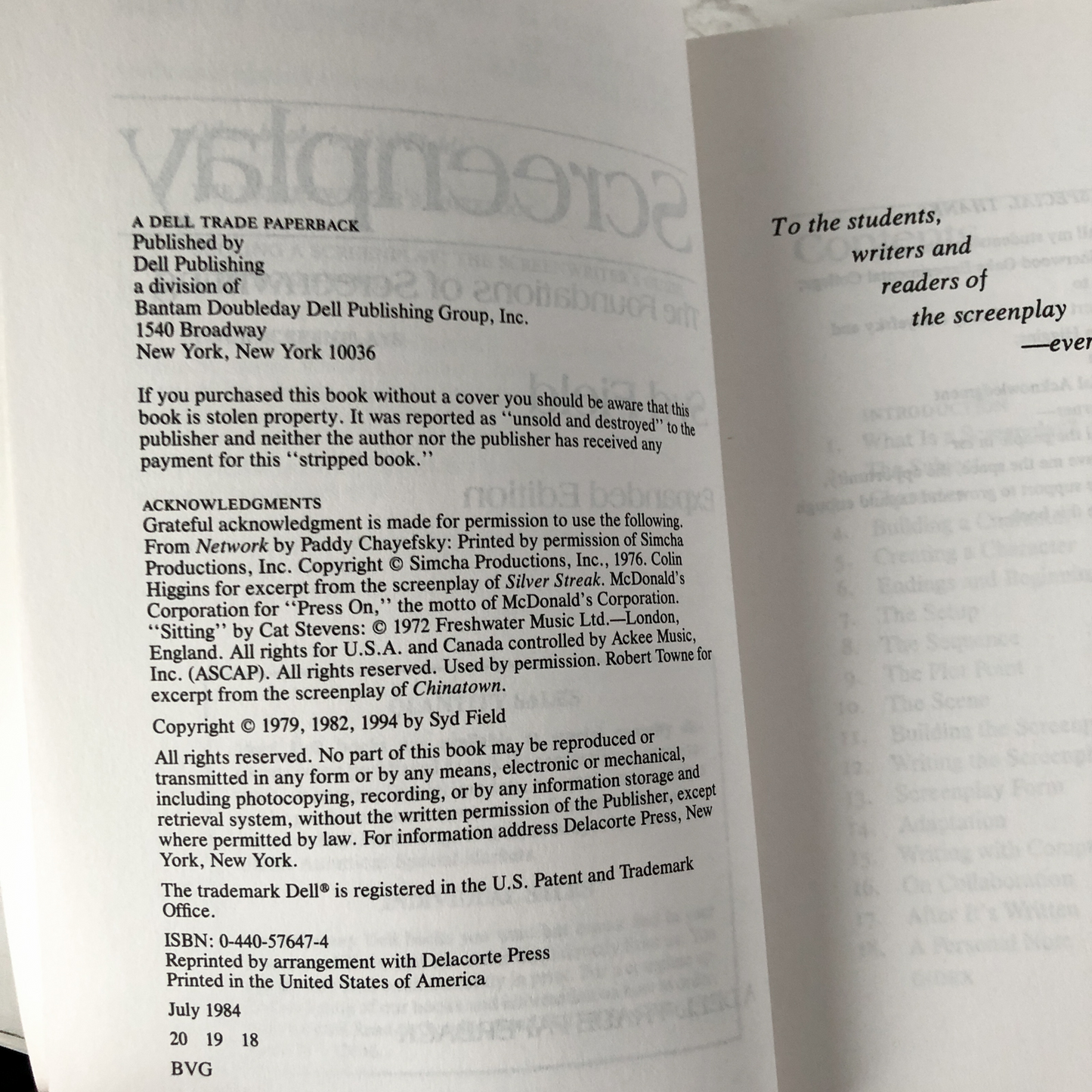 Screenplay: The Foundations of Screenwriting by Syd Field [1994 TRADE PAPERBACK] - Bookshop Apocalypse