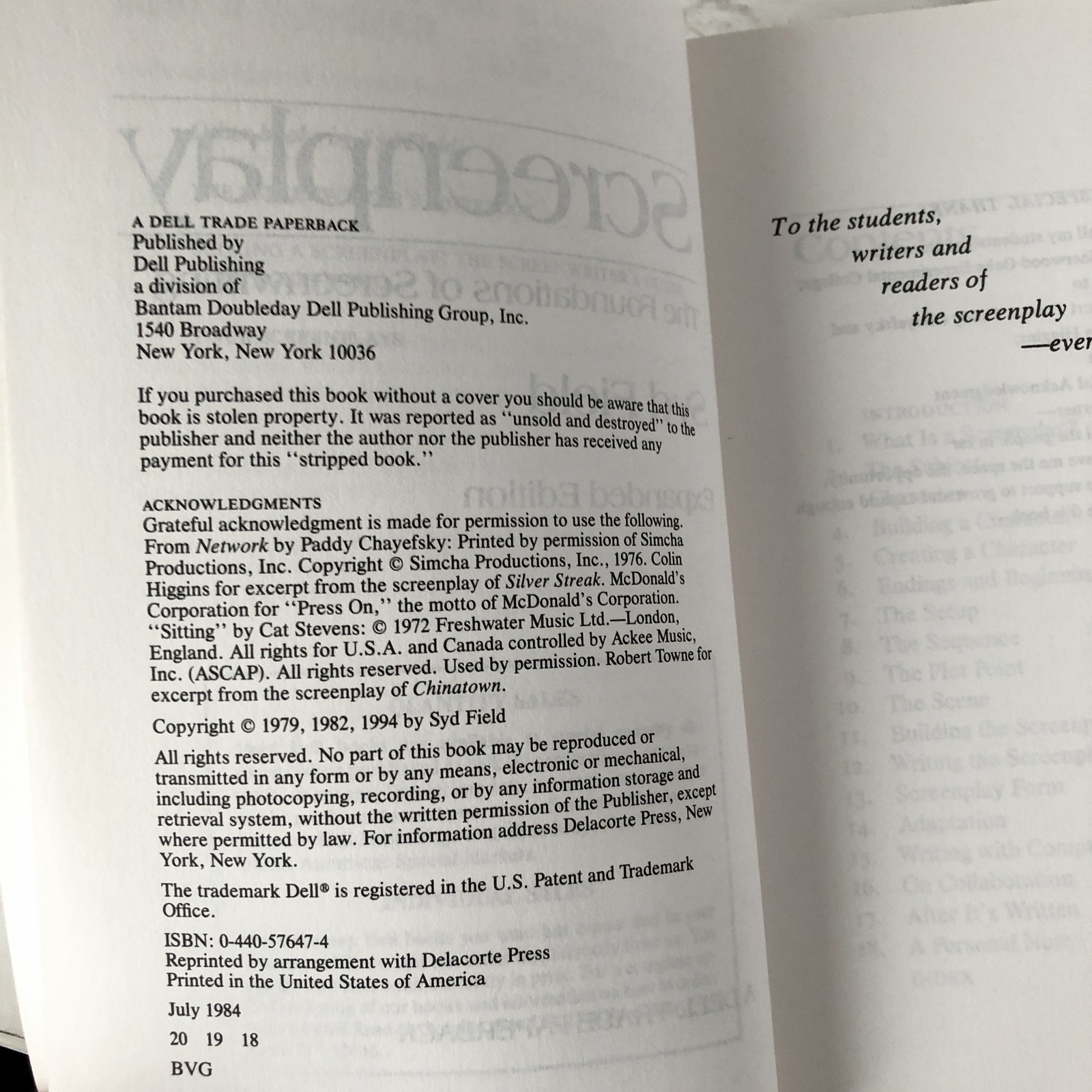 Screenplay: The Foundations of Screenwriting by Syd Field [1994 TRADE PAPERBACK] - Bookshop Apocalypse