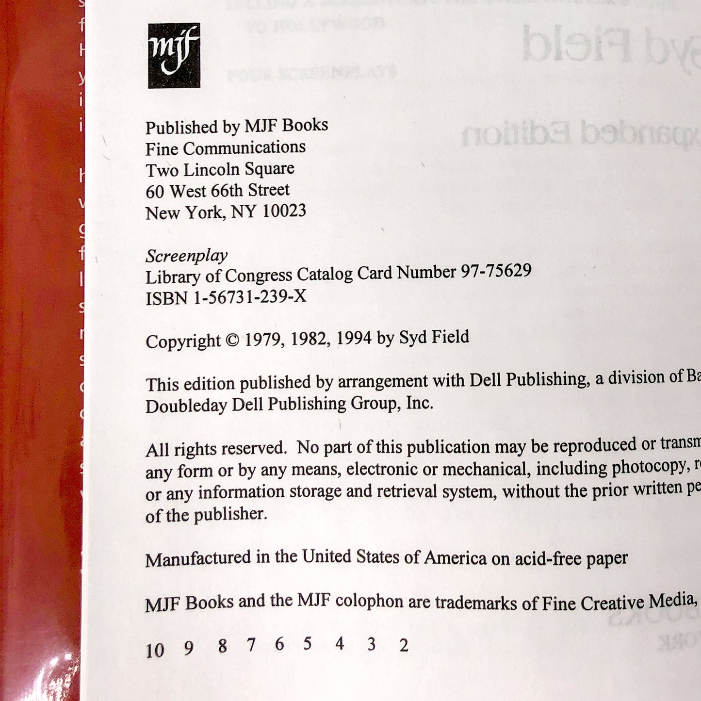 Screenplay: The Foundations of Screenwriting by Syd Field [FIRST EDITION HARDCOVER] 1994