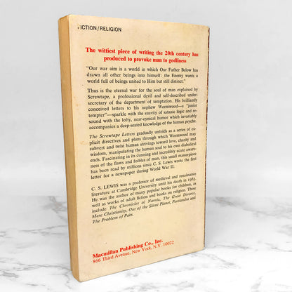 The Screwtape Letters w. Screwtape Proposes a Toast by C.S. Lewis [1975 PAPERBACK]