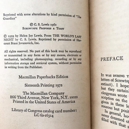 The Screwtape Letters by C.S. Lewis [1972 PAPERBACK] • Macmillan