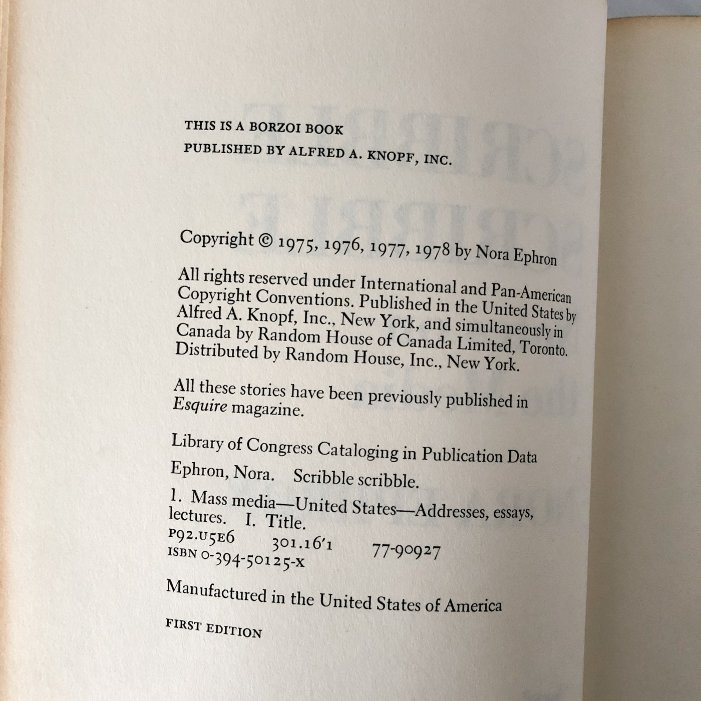 Scribble Scribble: Notes on the Media by Nora Ephron [FIRST EDITION]