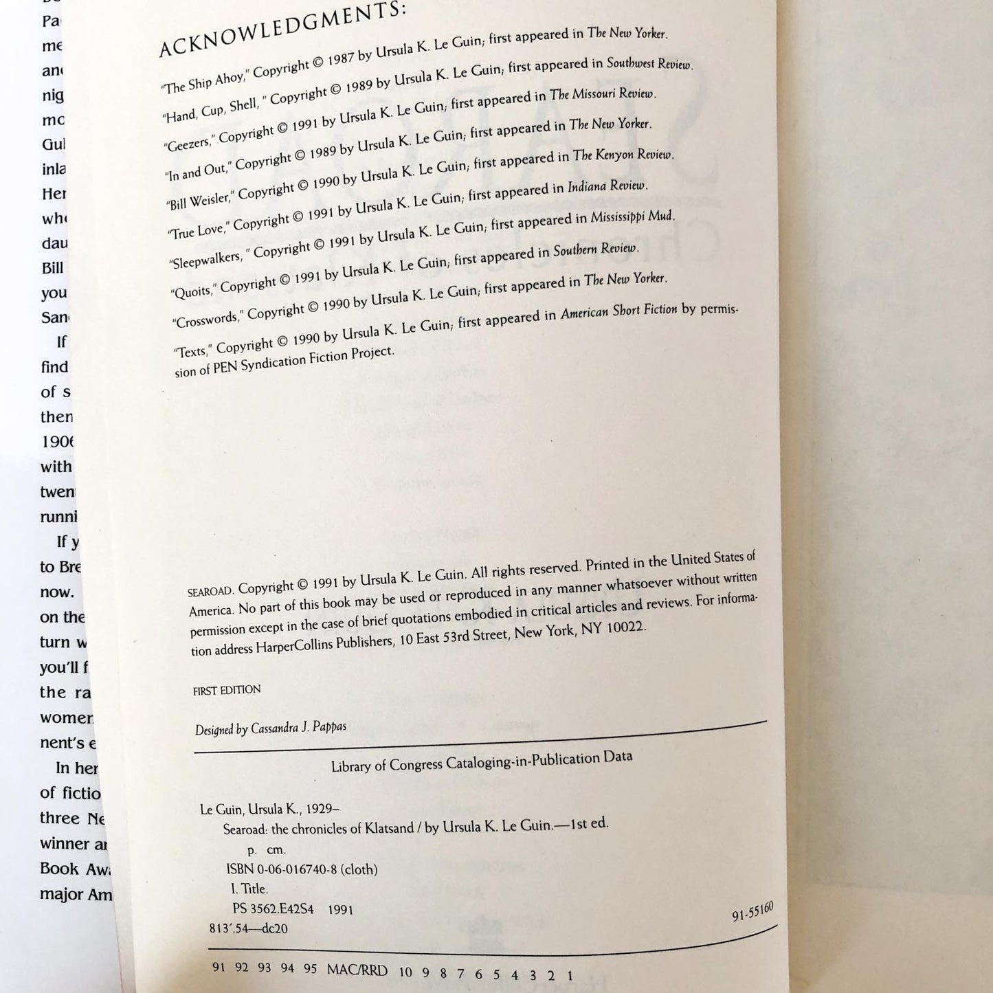 Searoad: Chronicles of Klatsand by Ursula K. Le Guin [FIRST EDITION • FIRST PRINTING] 1991 • Harper Collins