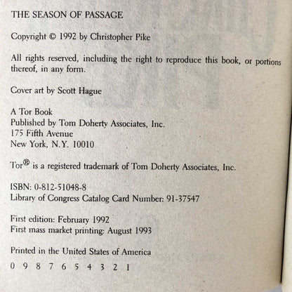 The Season of Passage by Christopher Pike [FIRST PAPERBACK PRINTING] 1993