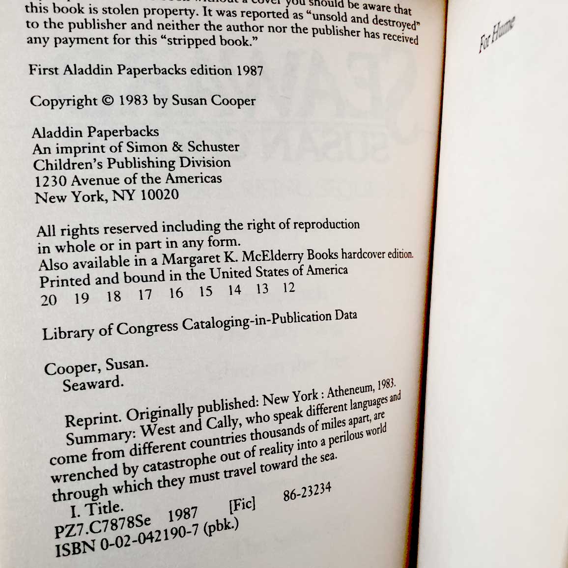 Seaward by Susan Cooper [1987 PAPERBACK]