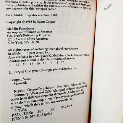 Seaward by Susan Cooper [1987 PAPERBACK]