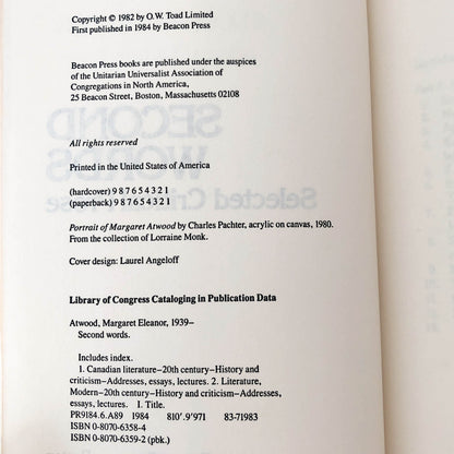 Second Words: Selected Critical Prose by Margaret Atwood [FIRST PAPERBACK PRINTING / 1984]