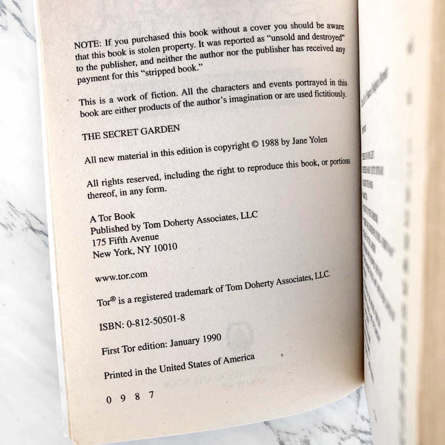 The Secret Garden by Frances Hodgson Burnett [1990 TOR PAPERBACK]