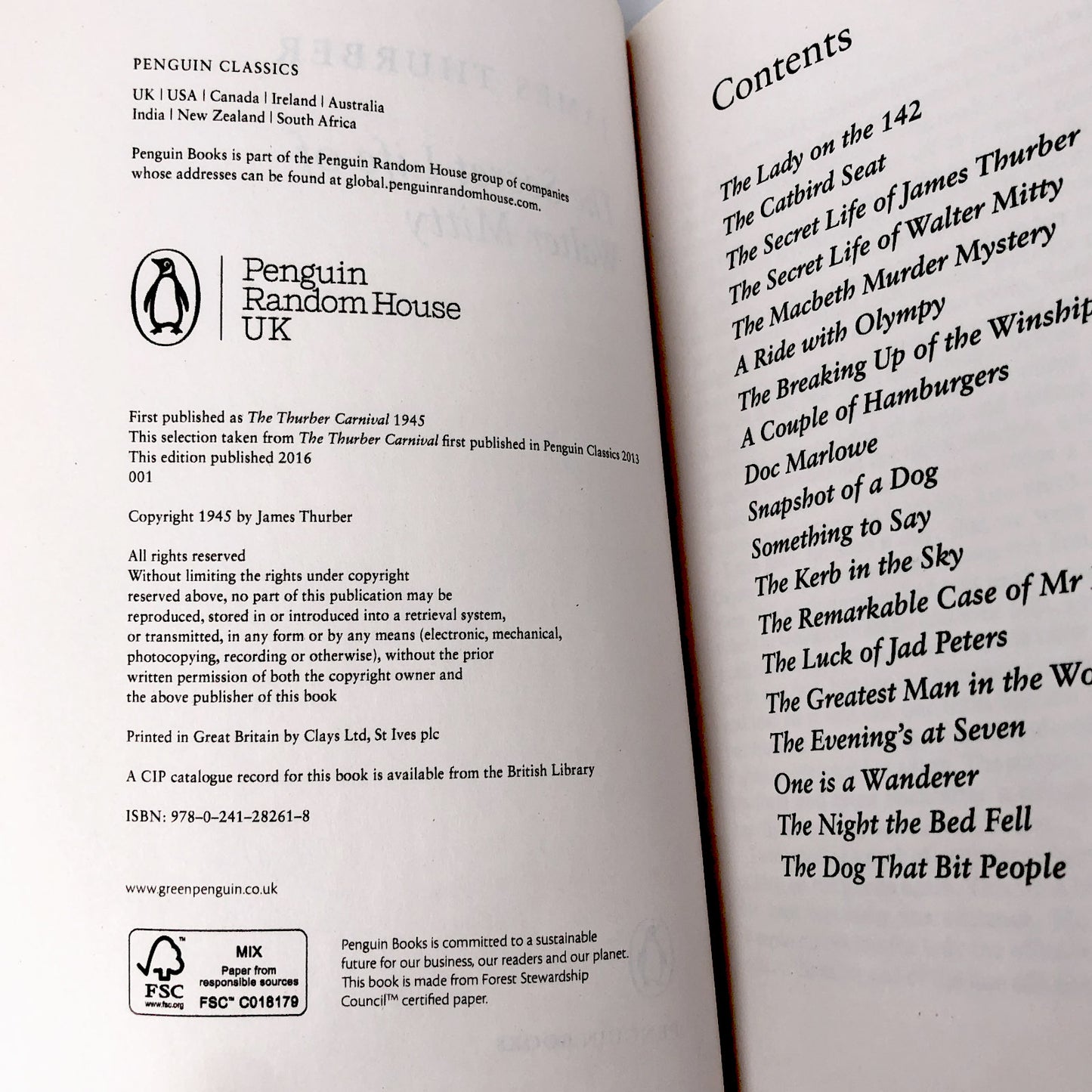 The Secret Life of Walter Mitty & Other Pieces by James Thurber [U.K. TRADE PAPERBACK] 2016 • Penguin