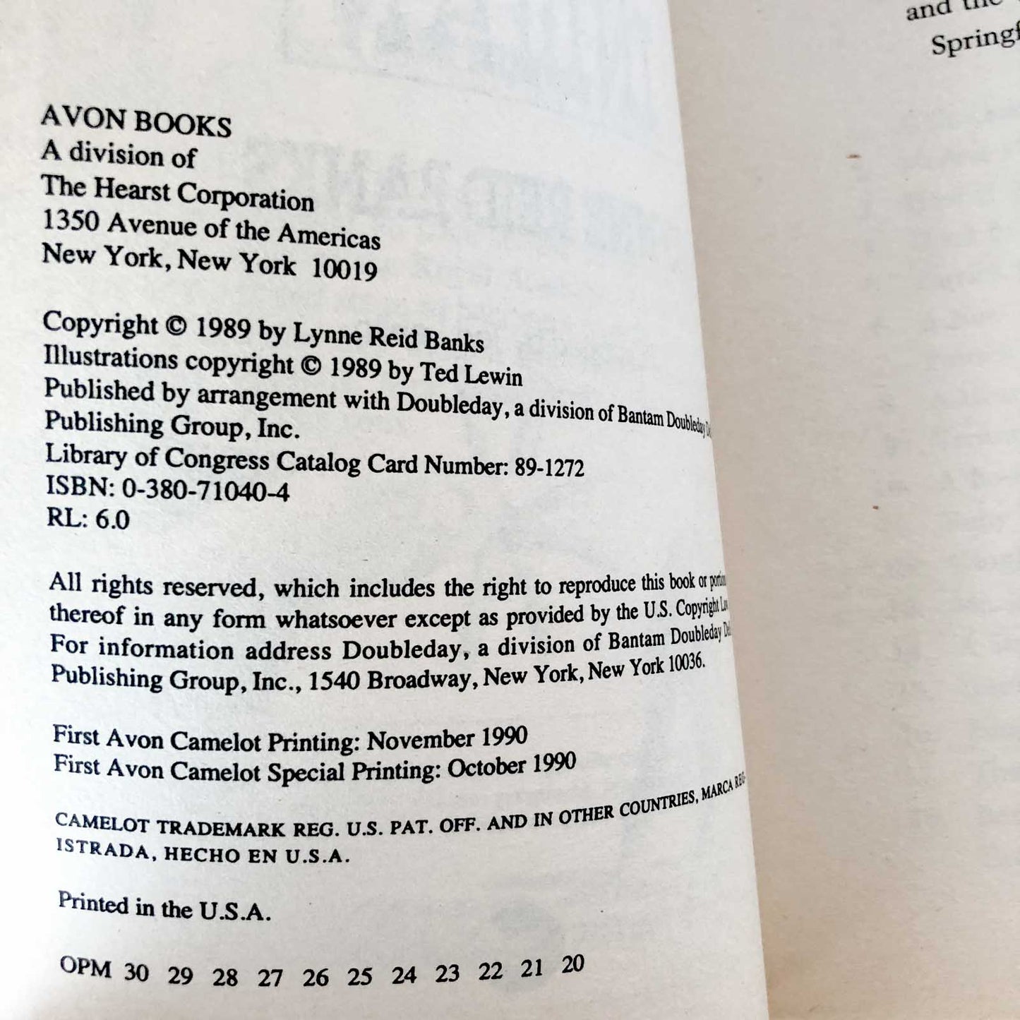 The Secret of the Indian by Lynne Reid Banks [1990 TRADE PAPERBACK]