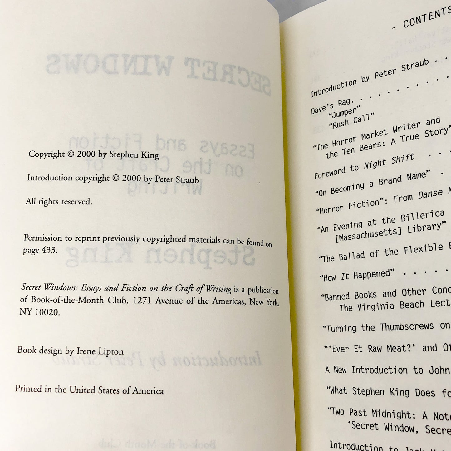 Secret Windows: Essays and Fiction on the Craft of Writing by Stephen King [FIRST EDITION] 2000