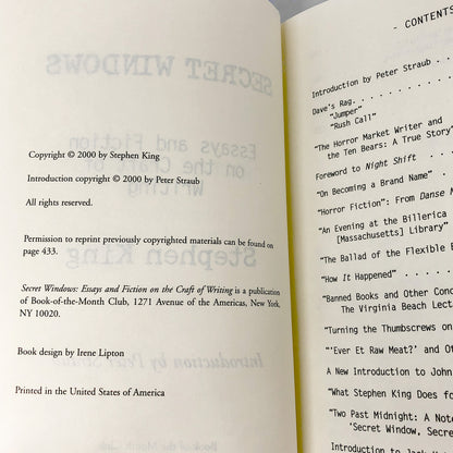 Secret Windows: Essays and Fiction on the Craft of Writing by Stephen King [FIRST EDITION] 2000