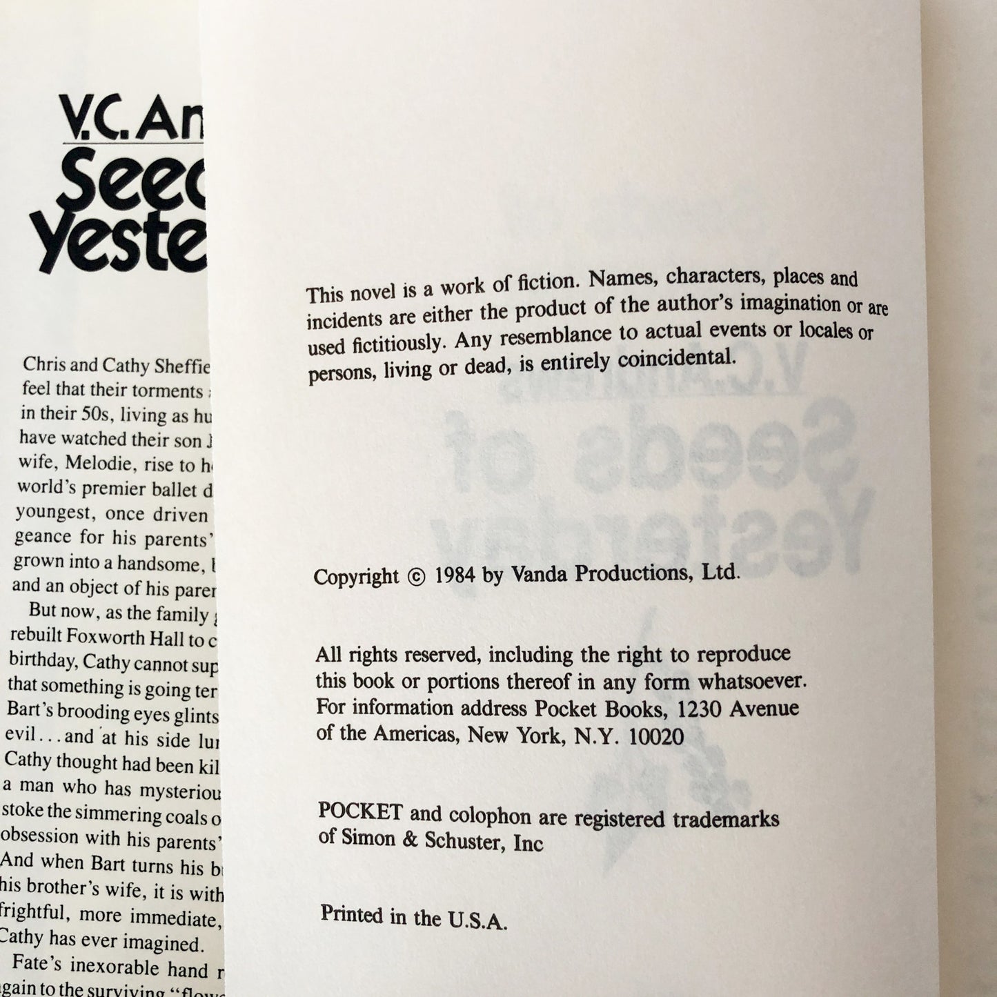 Seeds of Yesterday by V.C. Andrews [BOOK CLUB EDITION / 1984]