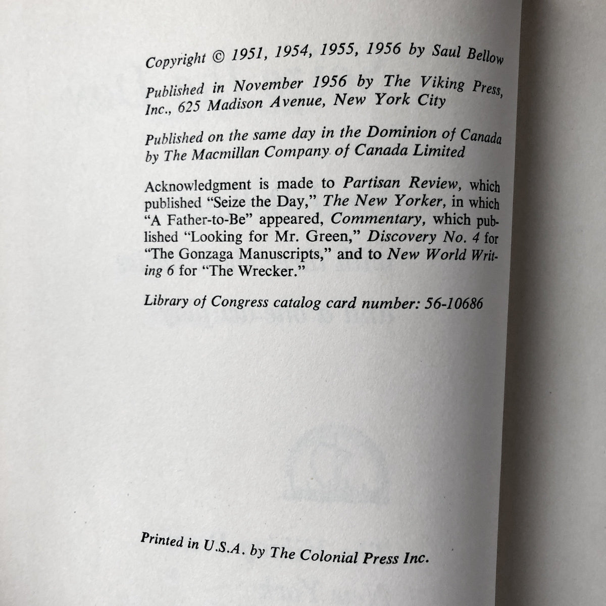 Seize the Day by Saul Bellow [FIRST EDITION / 1956] - Bookshop Apocalypse