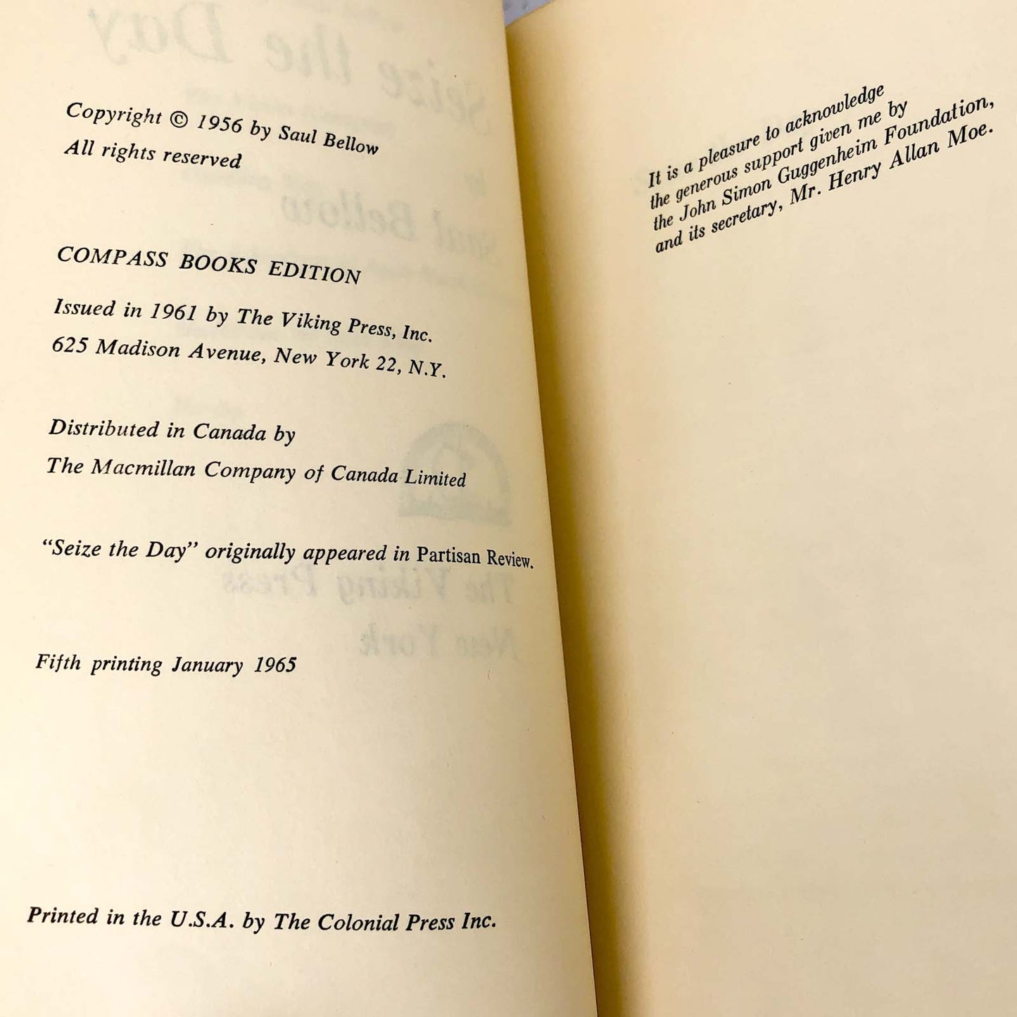 Seize the Day by Saul Bellow [FIRST PAPERBACK EDITION] 1961 • Viking Press