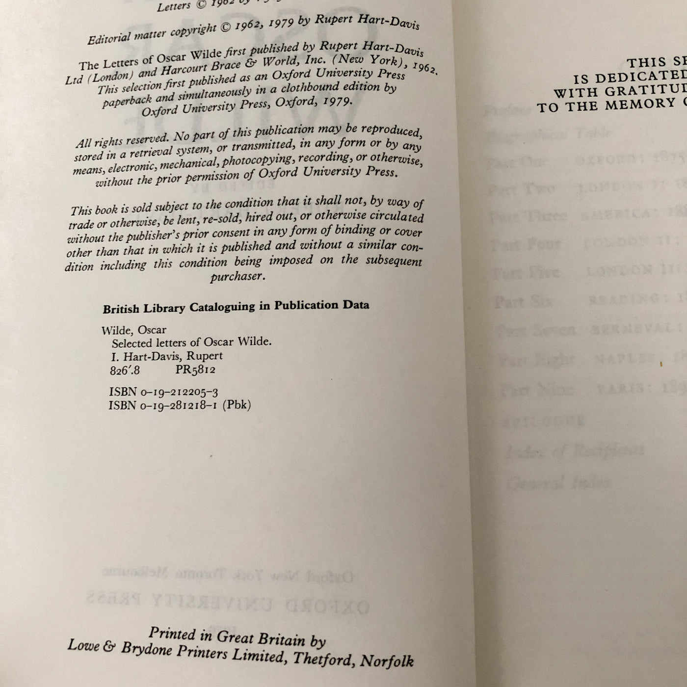 Selected Letters of Oscar Wilde [U.K. TRADE PAPERBACK / 1979]