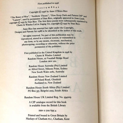 Servant of the Bones by Anne Rice SIGNED! [U.K. FIRST EDITION / FIRST PRINTING] 1996