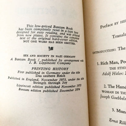 Sex and Society In Nazi Germany by Hans Peter Bleuel [VINTAGE PAPERBACK] 1974 • Bantam