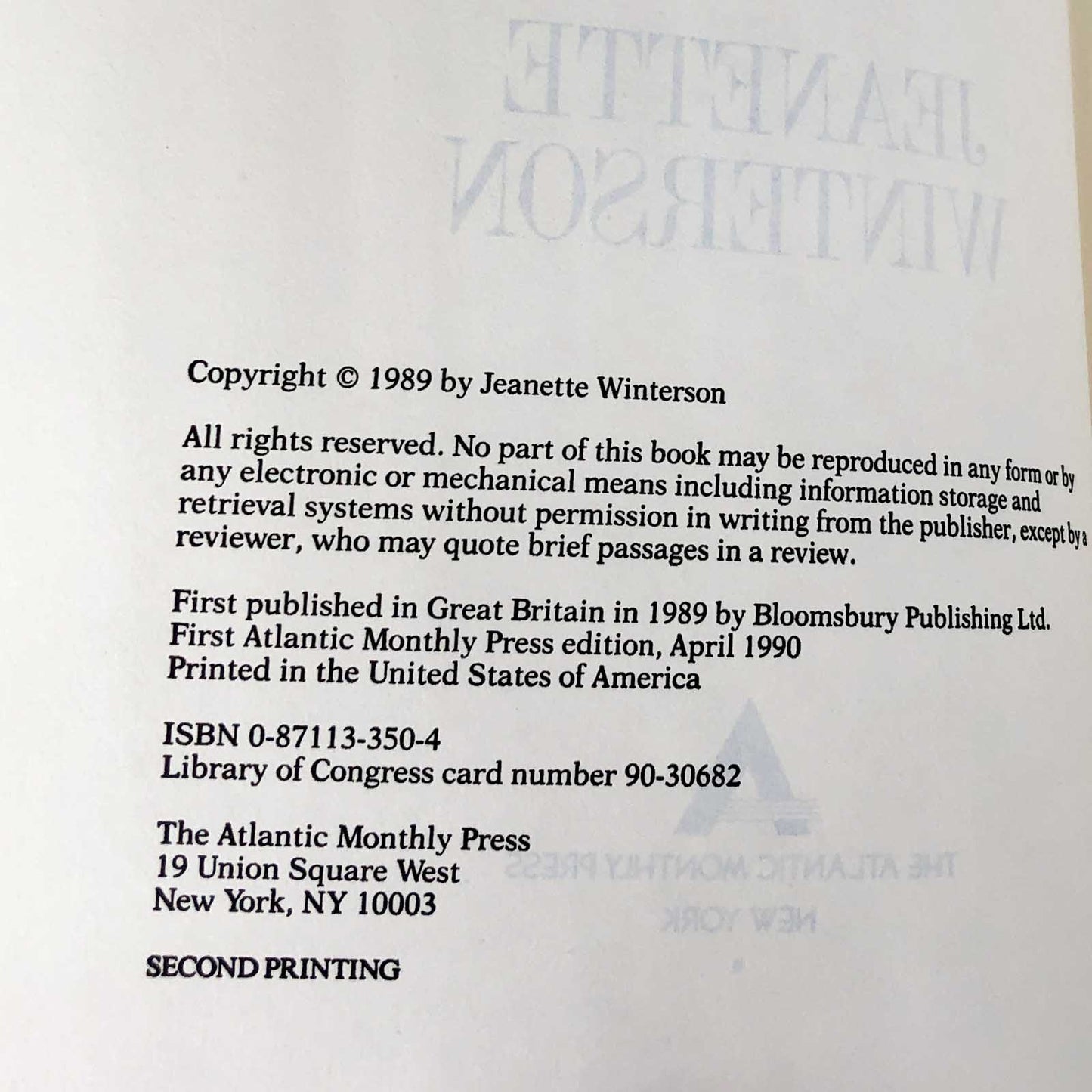 Sexing The Cherry by Jeanette Winterson [U.S. FIRST EDITION] 1990