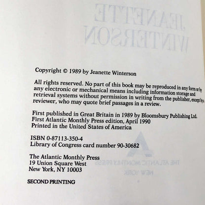 Sexing The Cherry by Jeanette Winterson [U.S. FIRST EDITION] 1990